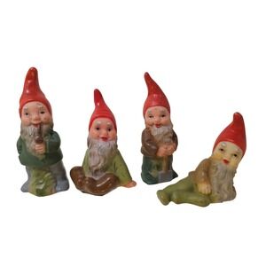 Set of 4 Vintage Heissner West Germany Yard Gnomes Plastic Figurines Pipe Miner